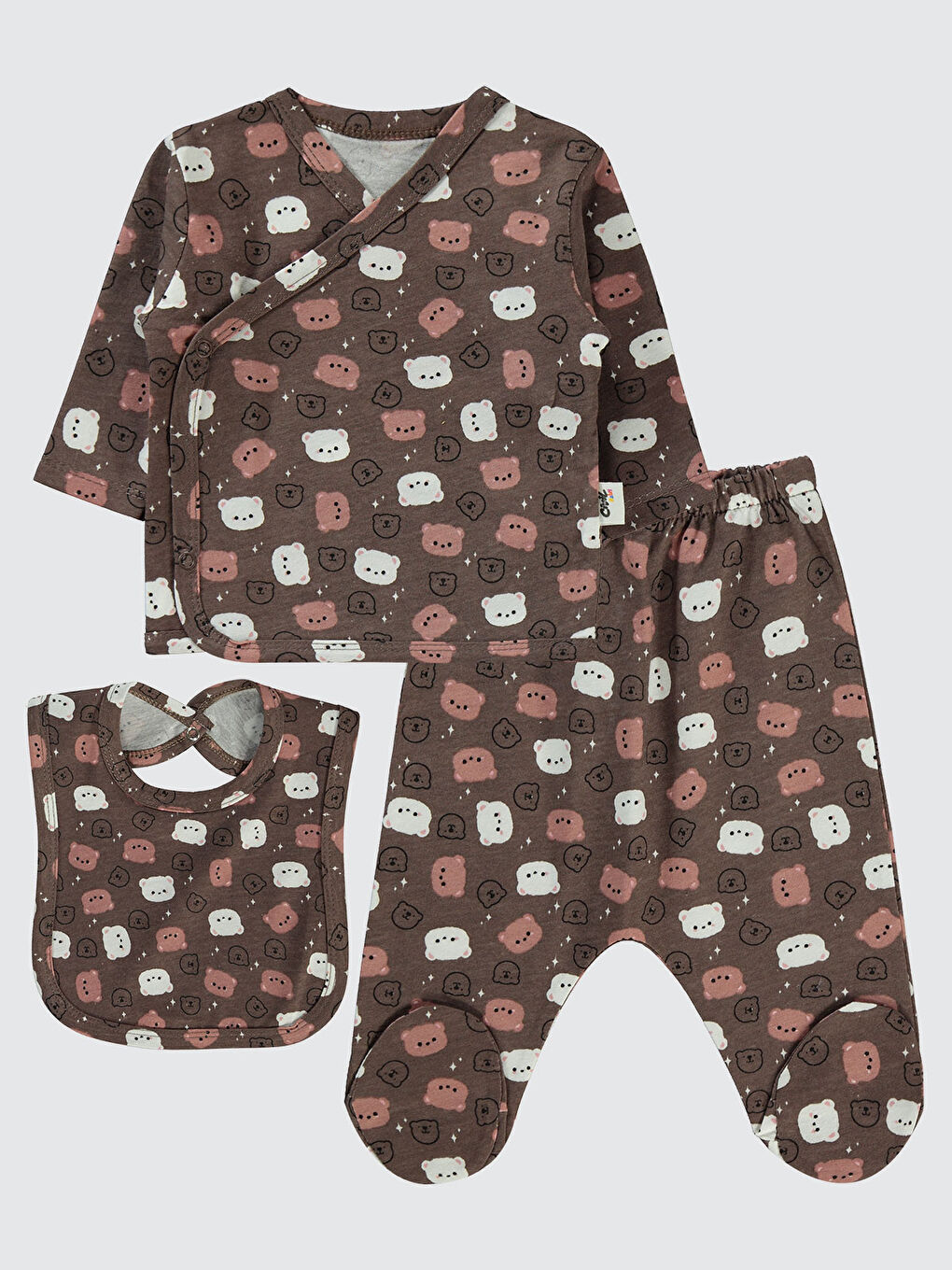 Kahverengi Baby Kız Bebek 3'lü Zıbın Takımı 0-1 Ay Kahve