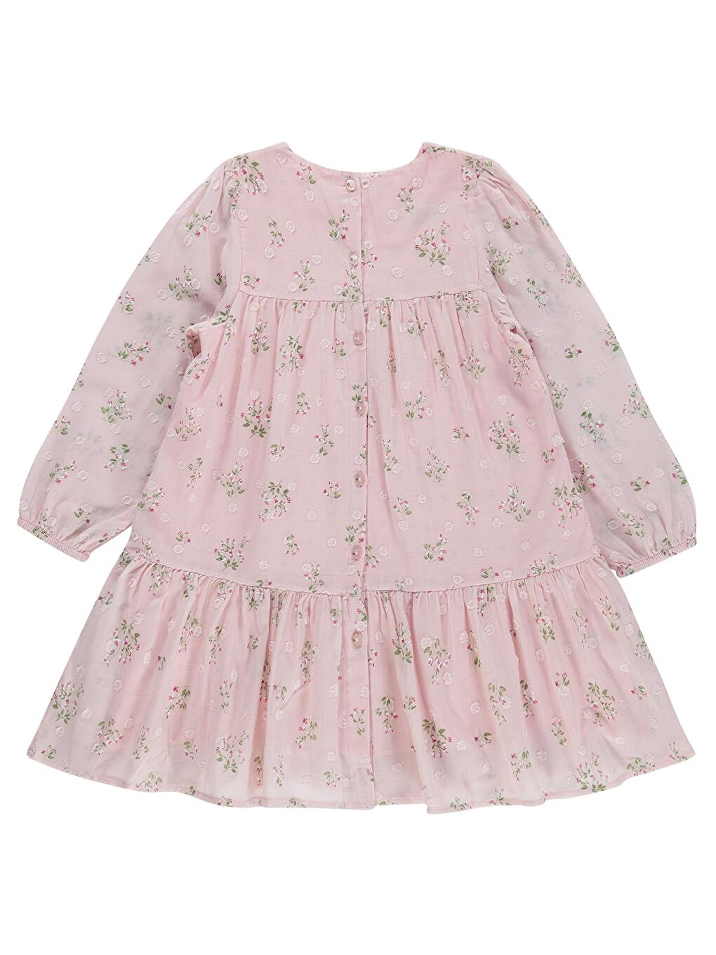 U/K Kız Kat Kat Büzgülü Elbise 6-9 Yaş - Pembe 9-10 Yaş-1