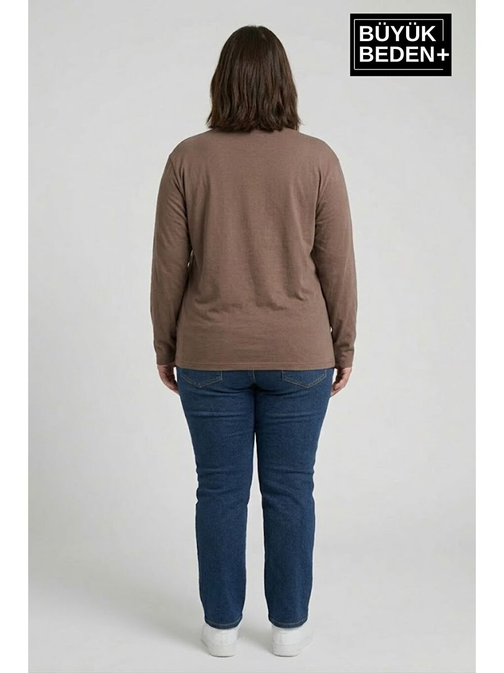 Kahverengi Kadın Büyük Beden M Baskılı 2 İplik Bisiklet Yaka Tişört SPR26BTSK942-13-2