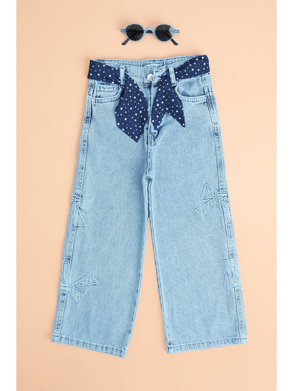 Mavi Fiyonk Nakışlı Fularlı Kız Çocuk Pantolon