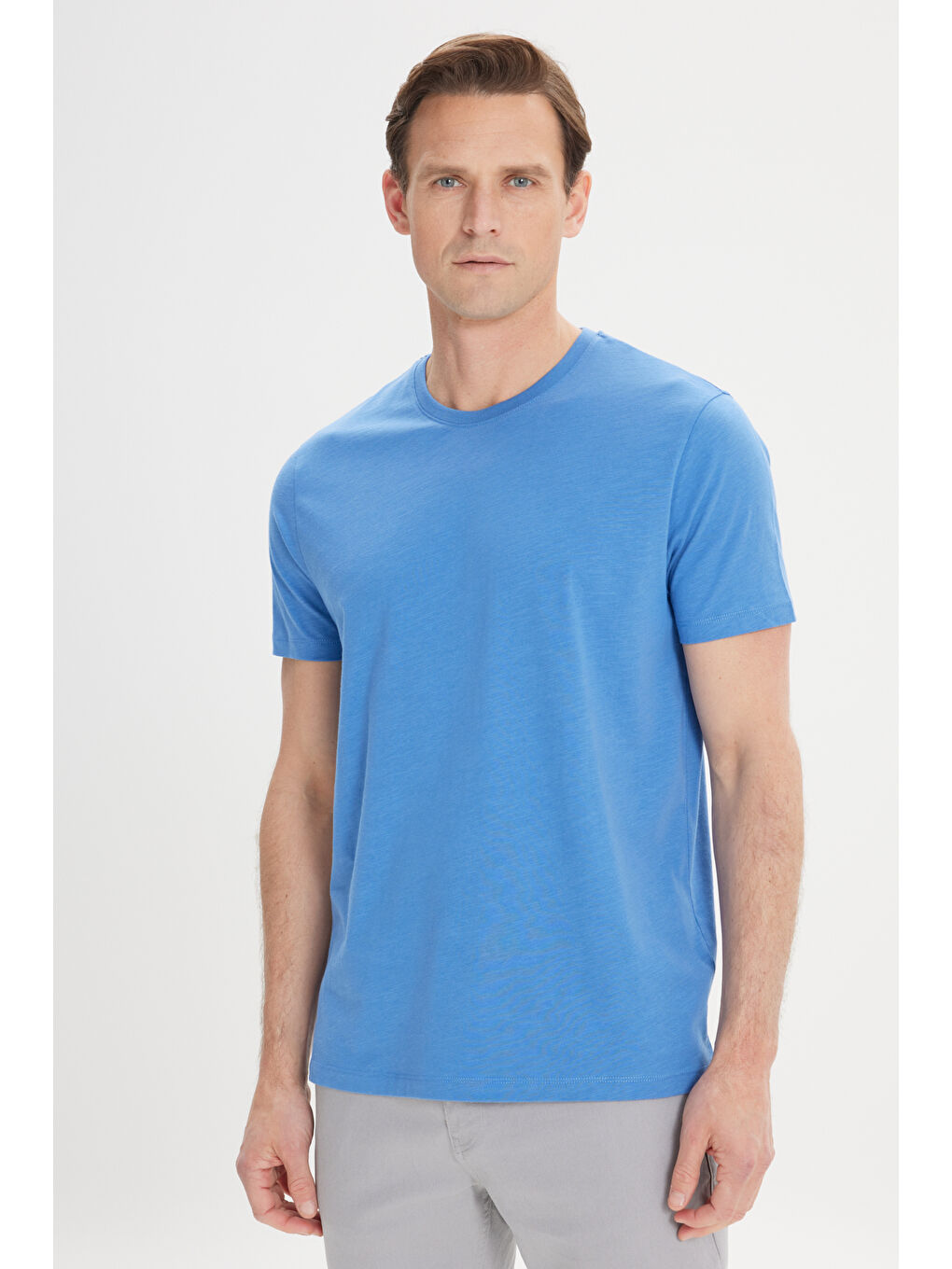 Erkek İndigo Slim Fit Dar Kesim %100 Pamuk Bisiklet Yaka Tişört-2