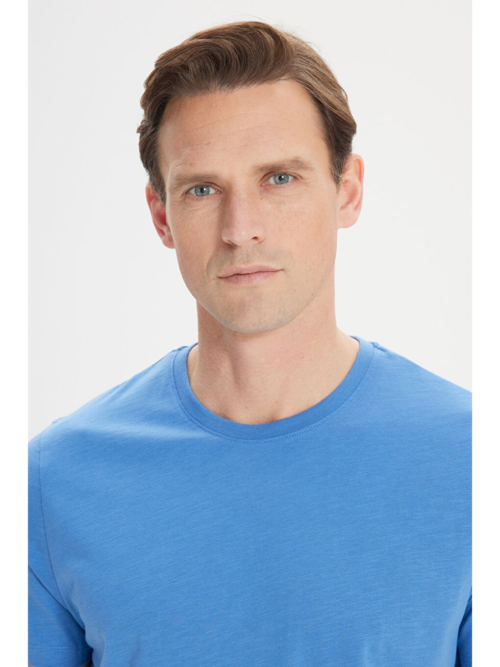 Erkek İndigo Slim Fit Dar Kesim %100 Pamuk Bisiklet Yaka Tişört-3