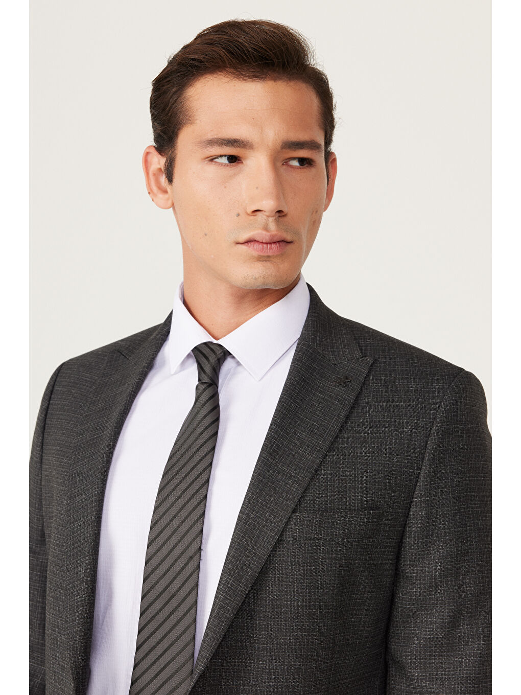 Erkek Antrasit Ekstra Slim Fit Dar Kesim Kırlangıç Yaka Desenli Takım Elbise-5