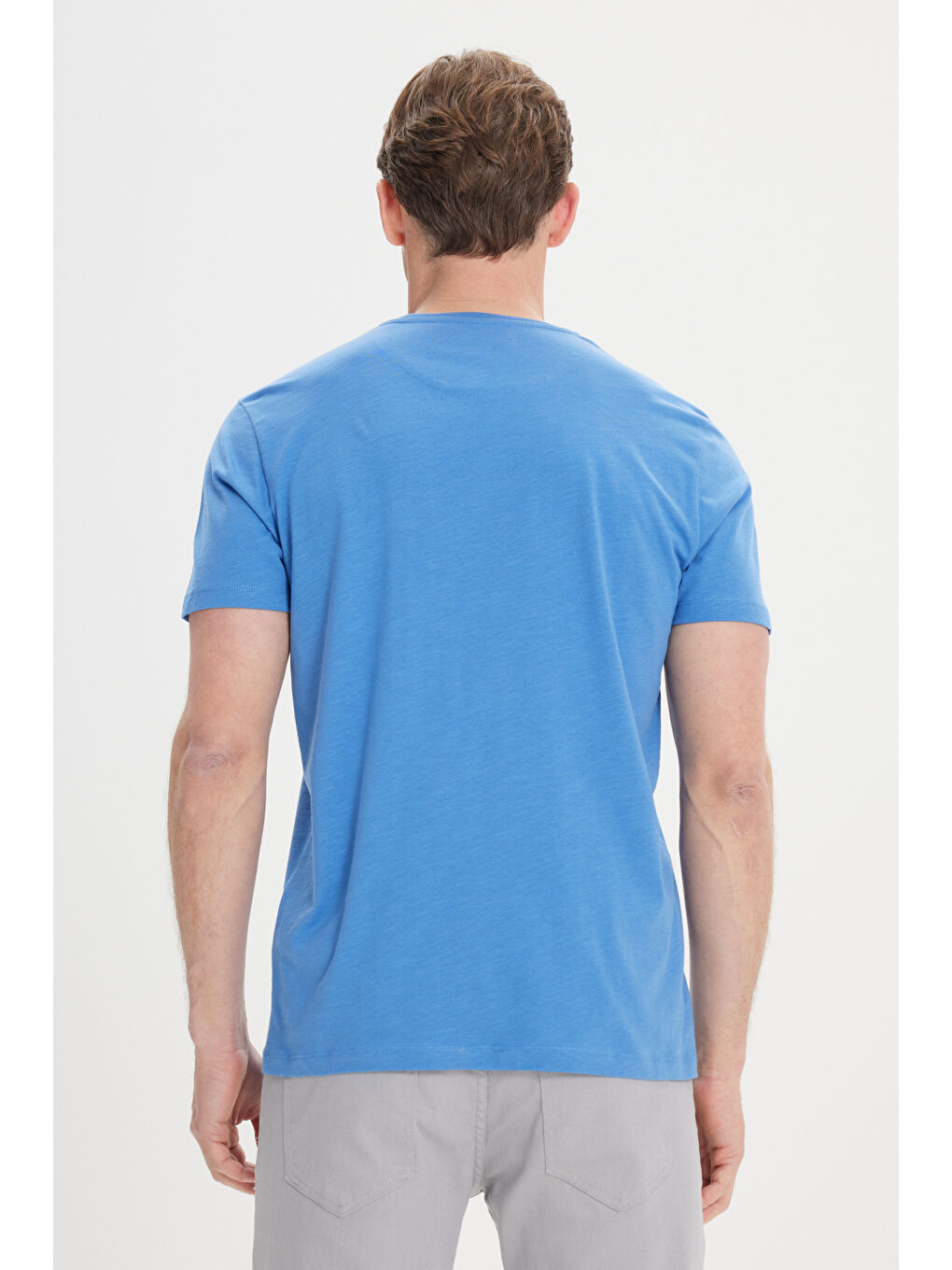 Erkek İndigo Slim Fit Dar Kesim %100 Pamuk Bisiklet Yaka Tişört-4