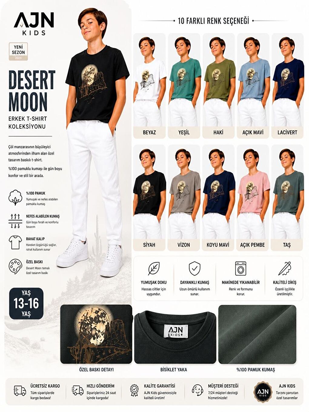 Lacivert Kids Bisiklet Yaka Baskılı Erkek Çocuk Tişört-1