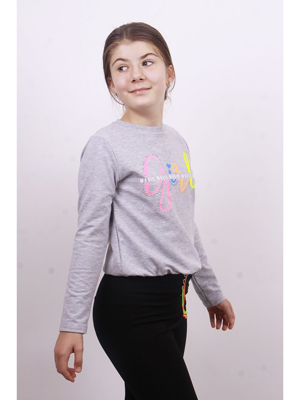 Gri Kız Çocuk Girl Baskılı Sweatshirt-3