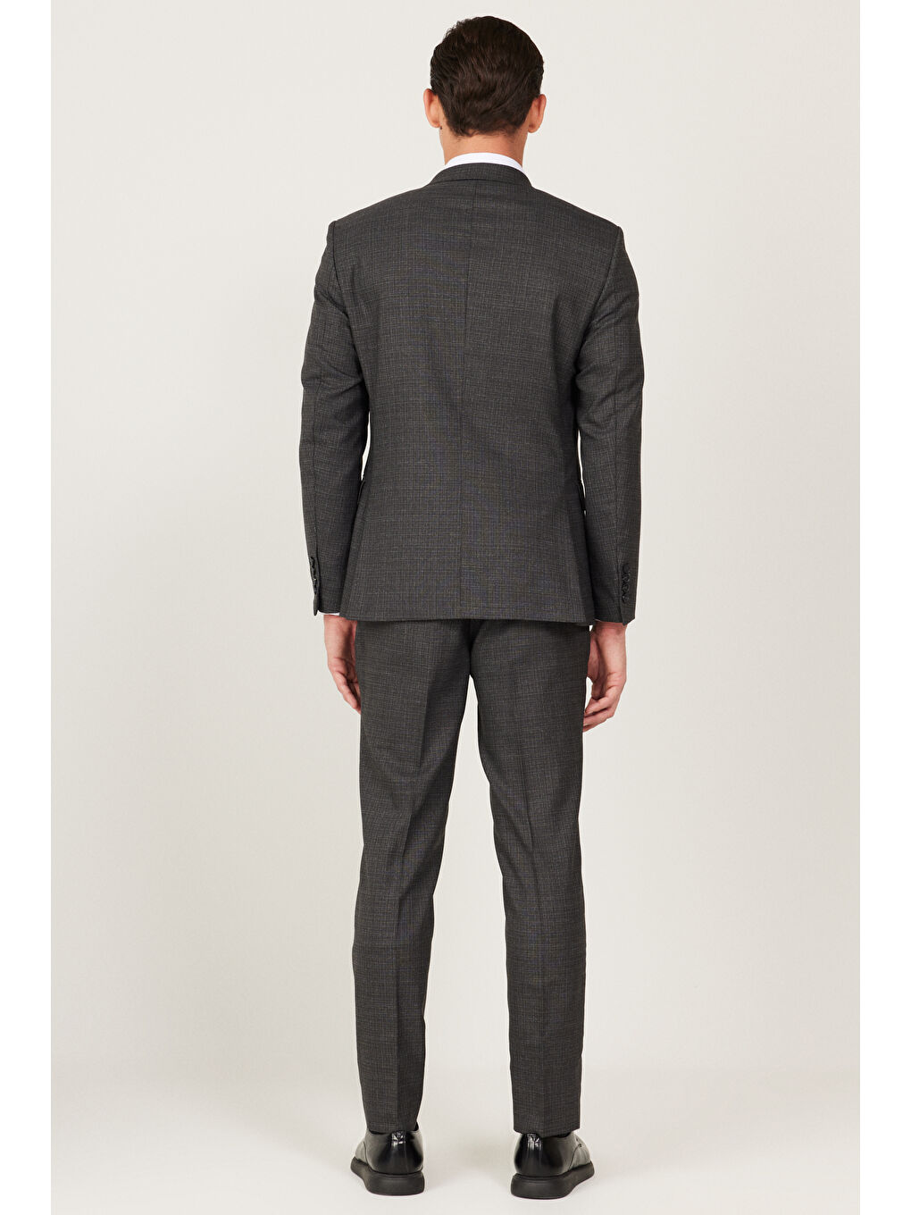 Erkek Antrasit Ekstra Slim Fit Dar Kesim Kırlangıç Yaka Desenli Takım Elbise-6