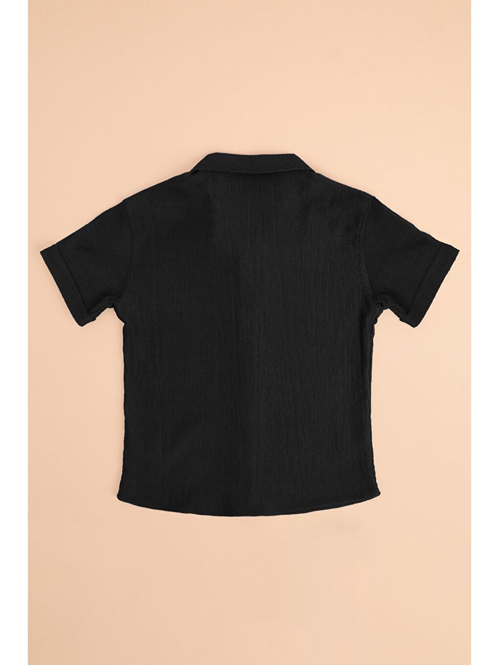 Siyah Kolu Katlamalı Düğmeli Erkek Çocuk Gömlek-1