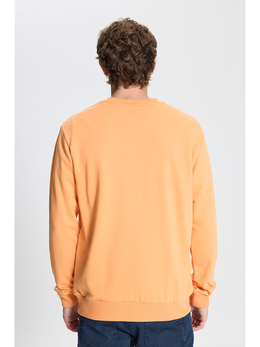 Erkek Açık Turuncu Standart Fit Normal Kesim Bisiklet Yaka Pamuklu Sweatshirt-4