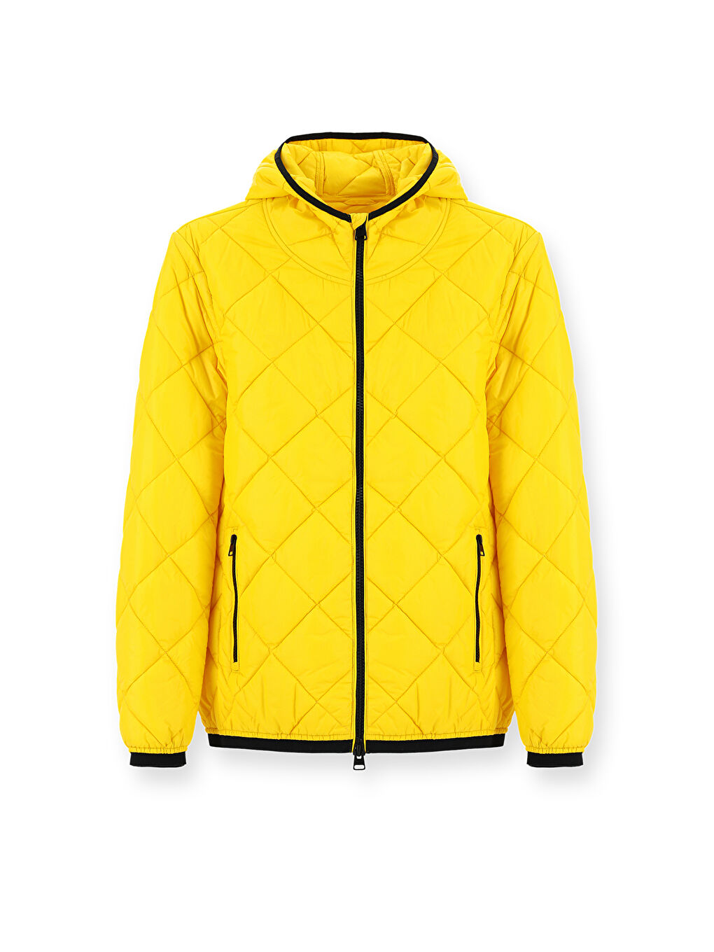 Sarı Kapüşonlu Kapitone Spor Şişme Mont-6