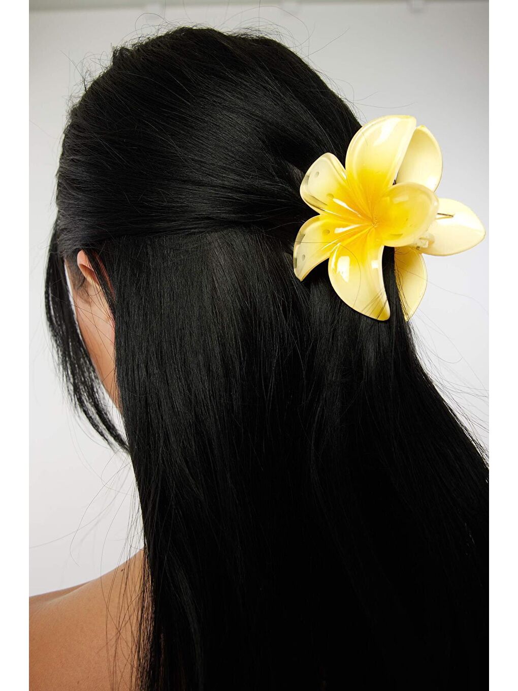 Sarı Büyük Hibiscus Lüks Asetat Mandal Toka-2