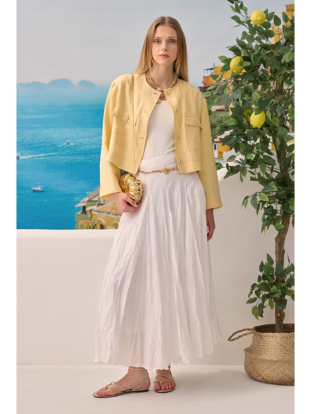 Modal Crop Ceket Soft Sarı-1