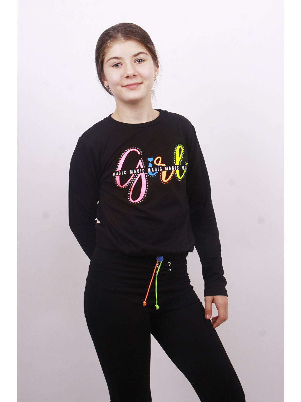 Siyah Kız Çocuk Girl Baskılı Sweatshirt-2