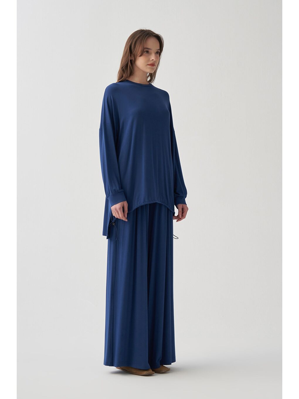 İndigo-Stoper Detaylı Tunik-1