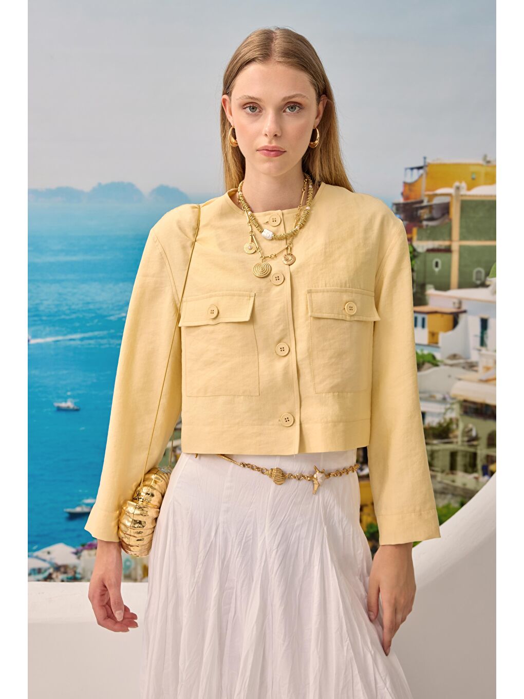 Modal Crop Ceket Soft Sarı-2