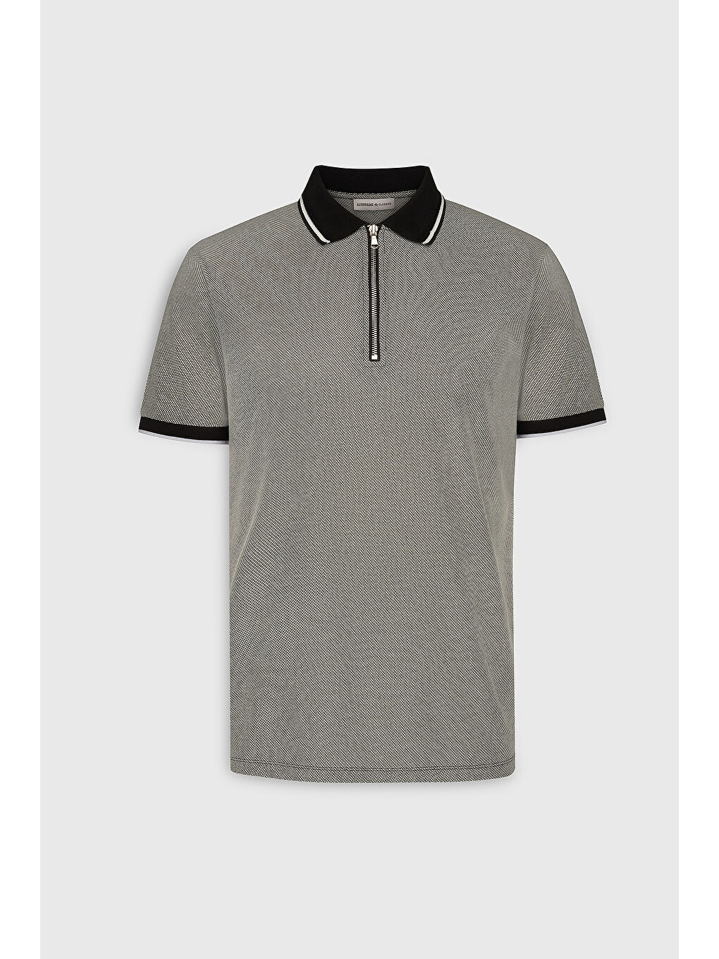 Erkek Siyah-Beyaz Slim Fit Dar Kesim Pamuklu Desenli Polo Yaka Tişört-5