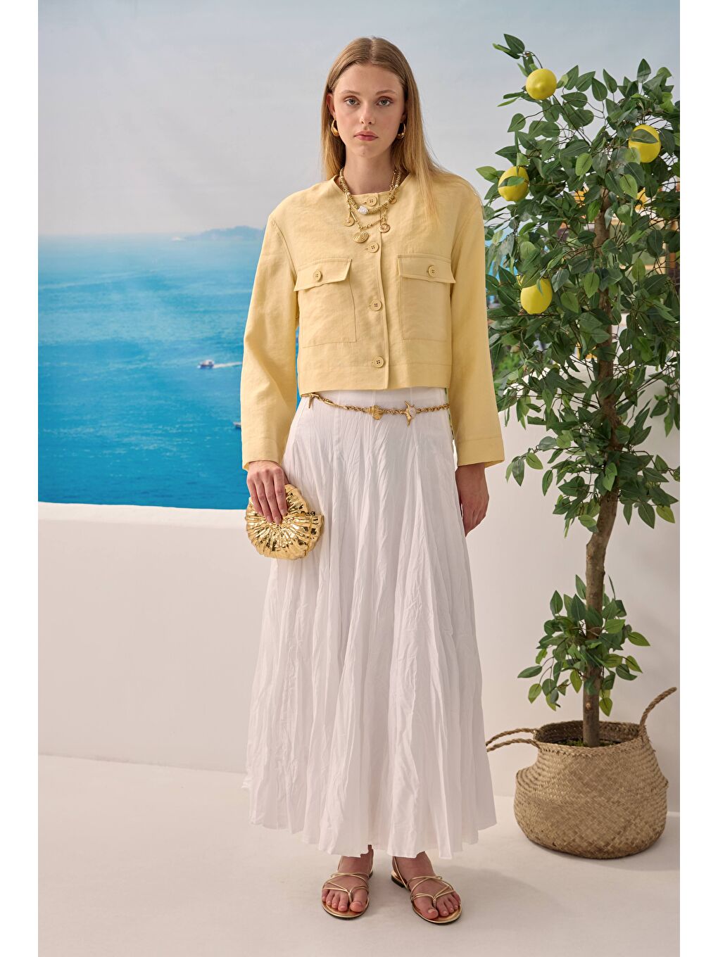 Modal Crop Ceket Soft Sarı-3