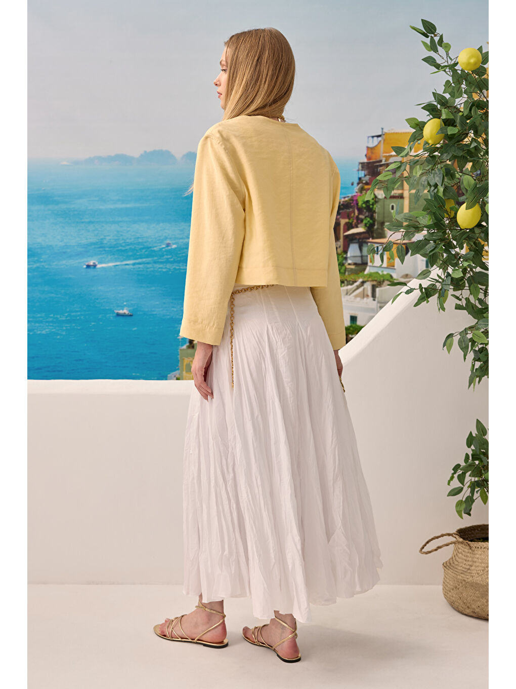 Modal Crop Ceket Soft Sarı-4