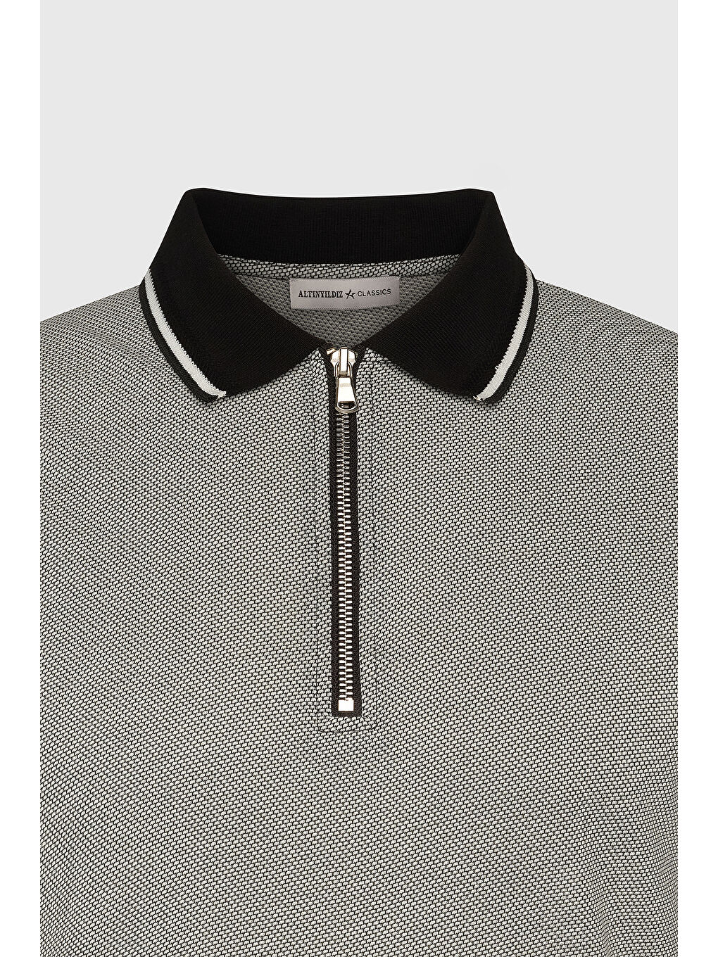 Erkek Siyah-Beyaz Slim Fit Dar Kesim Pamuklu Desenli Polo Yaka Tişört-6