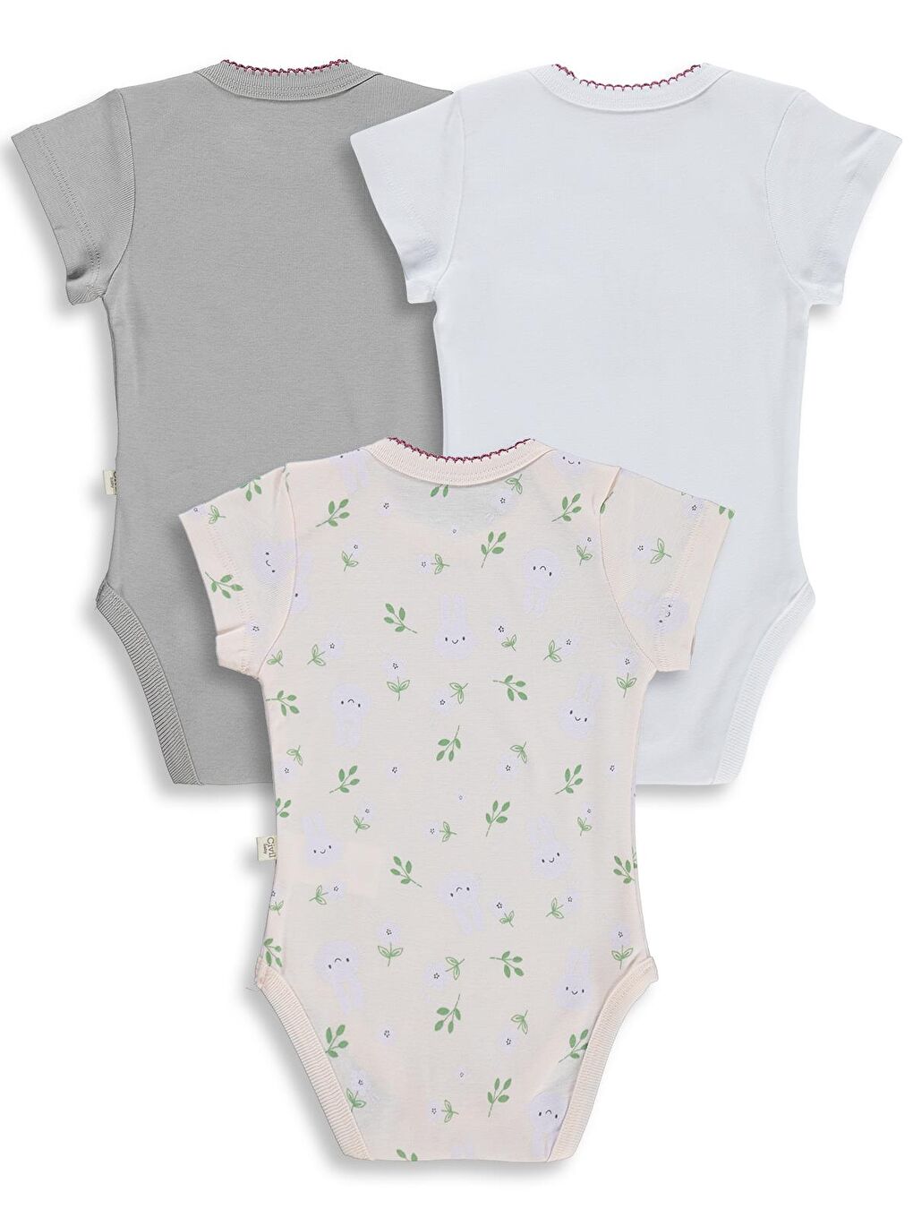 Pembe Baby Tavşan Empirmeli 3 Lü 1-36 Ay Çıtçıtlı Badi - Pudra 2-3 Yaş-1