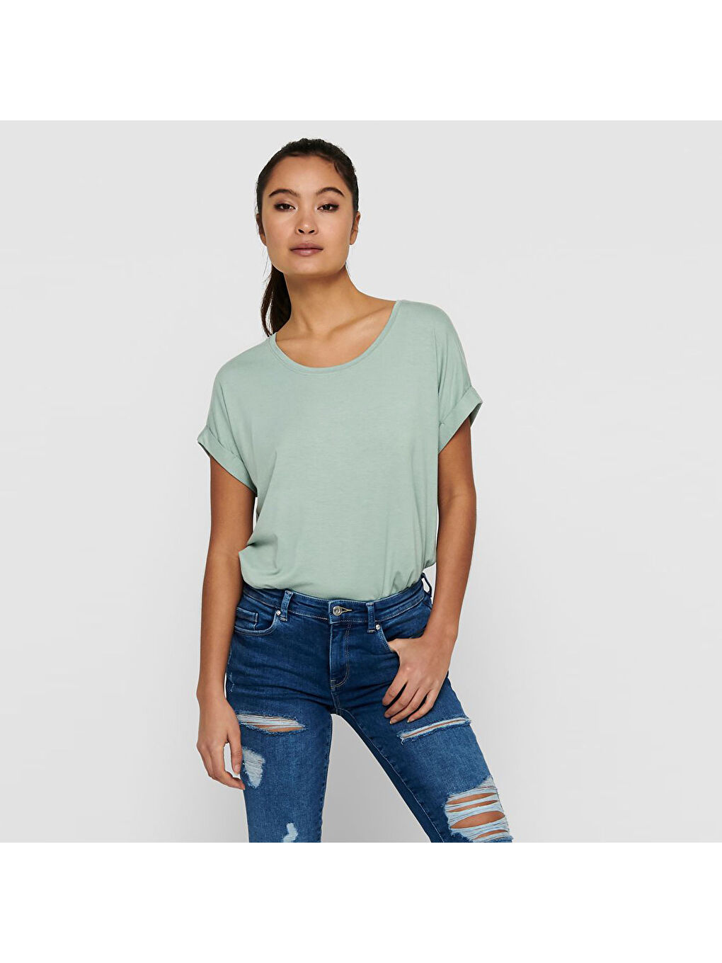 Yeşil Regular Fit Bisiklet Yaka Onlmoster Kadın T Shirt 15106662-3