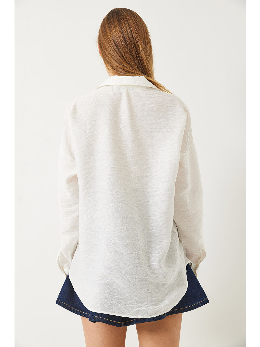 Beyaz Kadın Kelebek Boncuk Taş İşlemeli Aerobin Oversize Gömlek-7