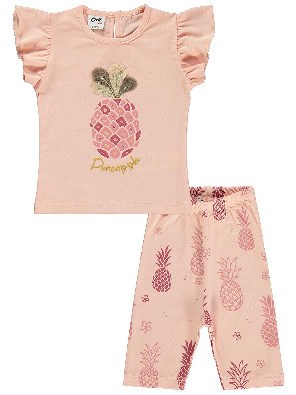 Pembe Baby Ananas Baskılı 6-18 Ay Takım - Pudra-3