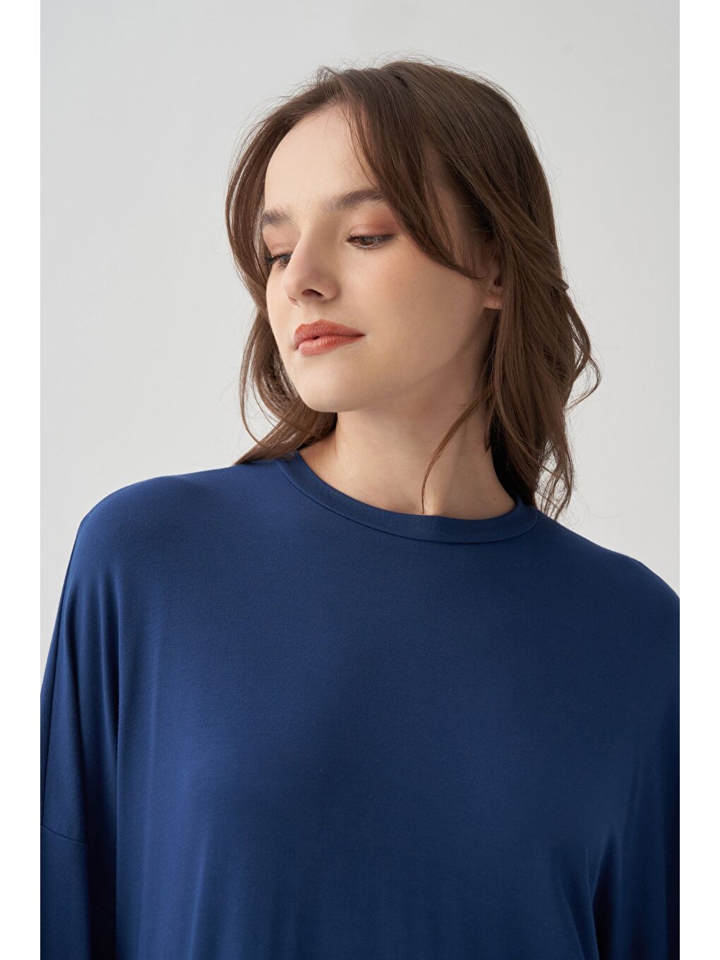 İndigo-Stoper Detaylı Tunik-4