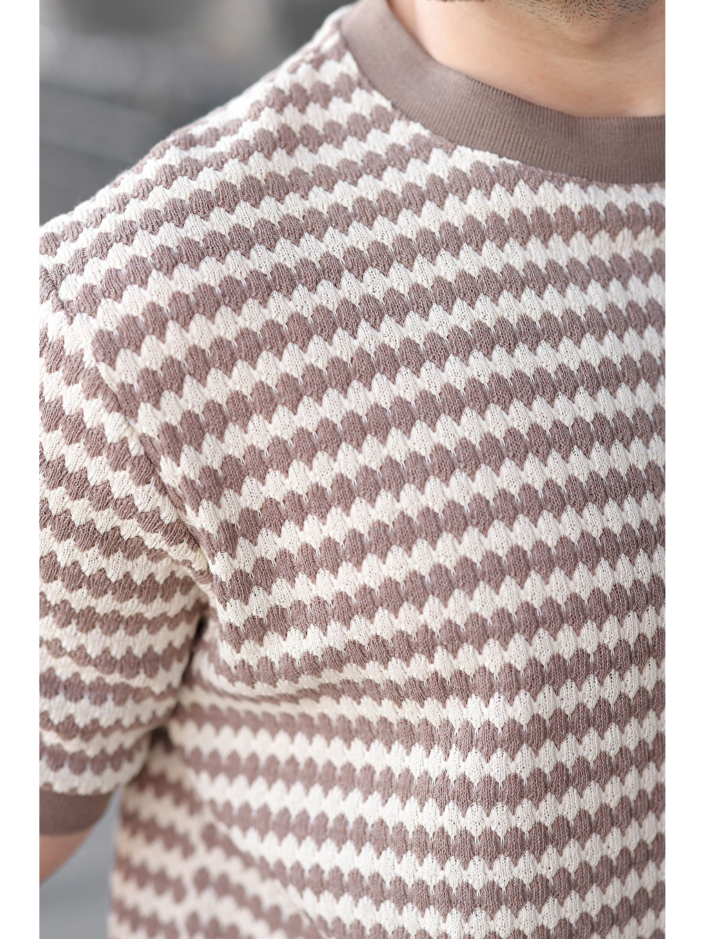 Kahverengi Jakarlı Bisiklet Yaka Erkek Tişört E7181-2