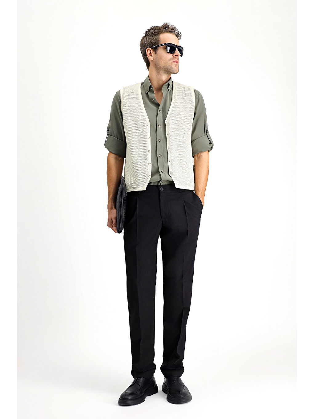 Bej Pamuklu Desenli Triko Yelek-1