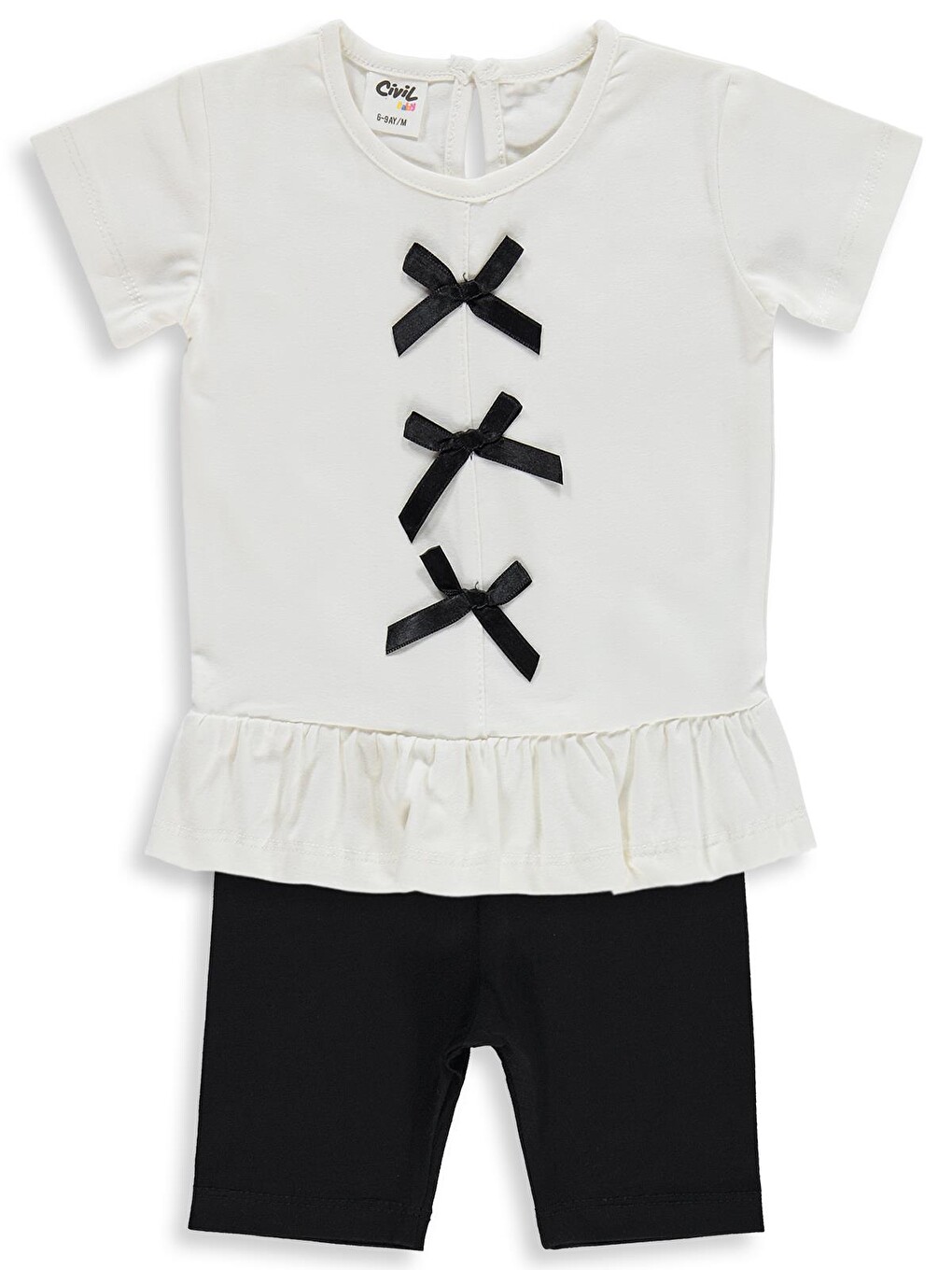 Baby Fiyonk Düğme Baskılı 6-18 Ay Takım - Ekru