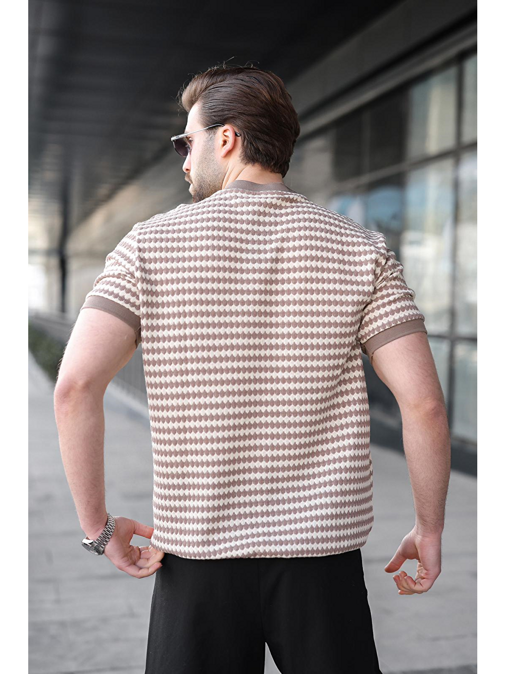 Kahverengi Jakarlı Bisiklet Yaka Erkek Tişört E7181-3