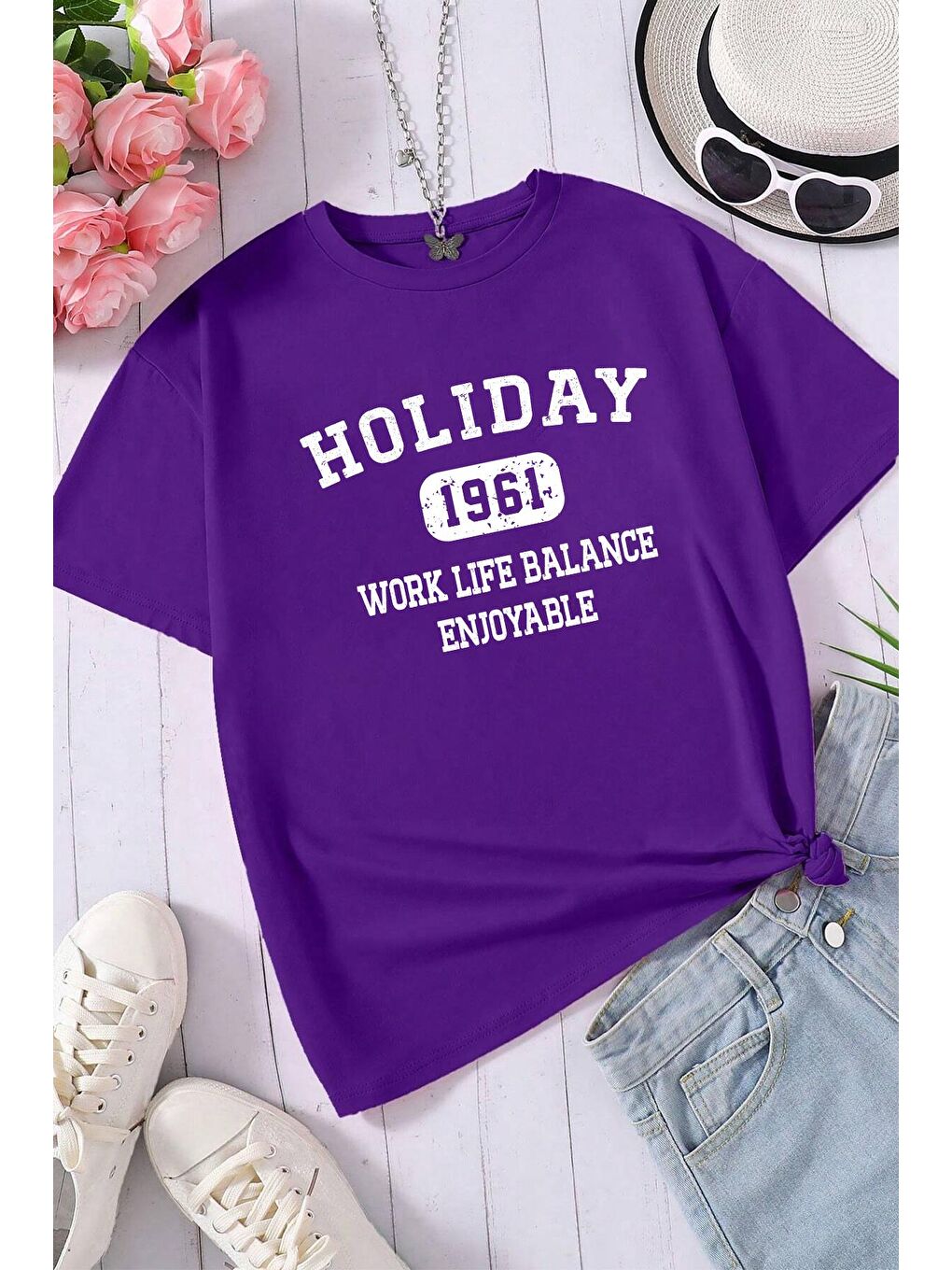 uyguntarz Mor Unisex Holiday Baskılı Tasarım Tshirt