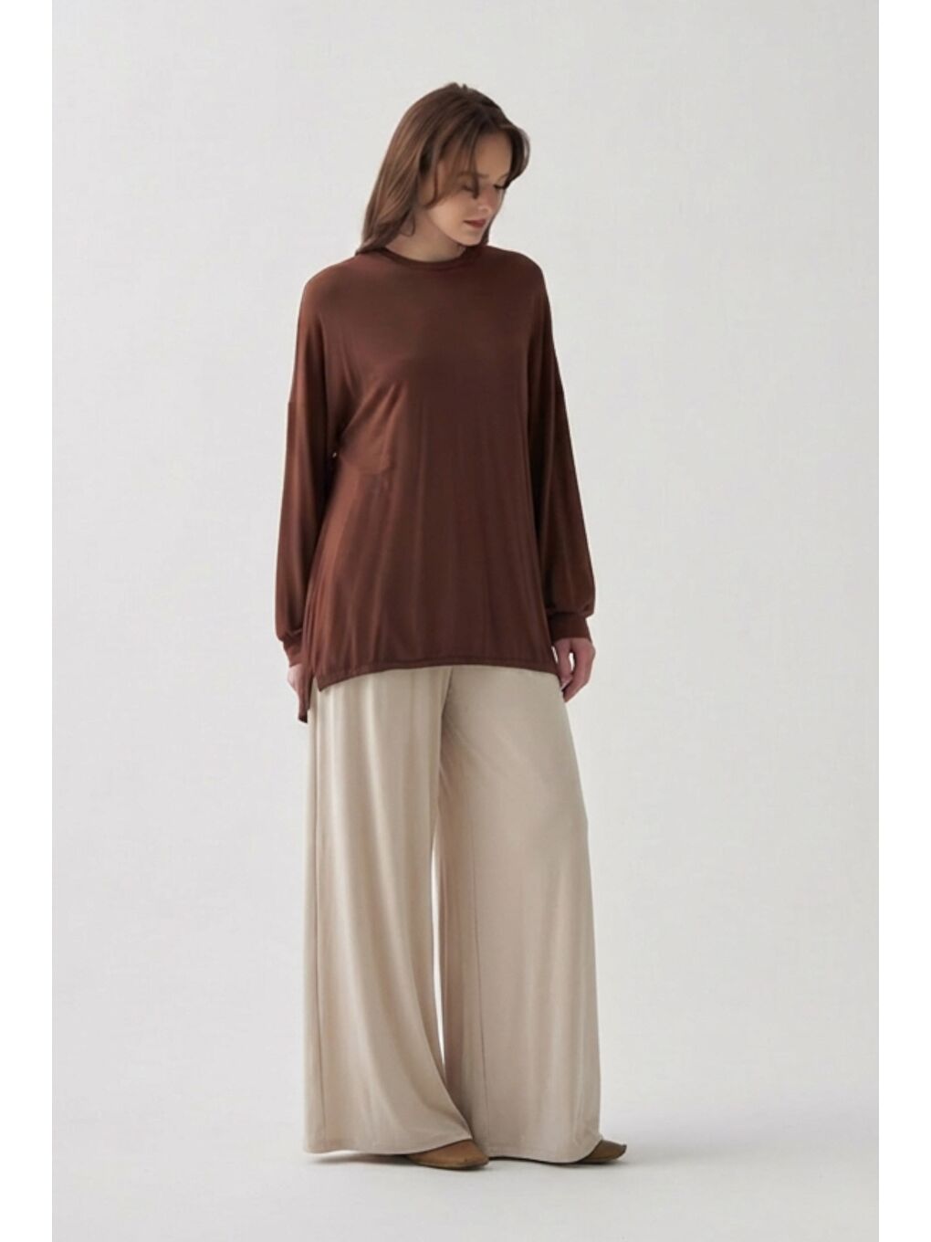 Kahverengi Kahve-Stoper Detaylı Tunik-1