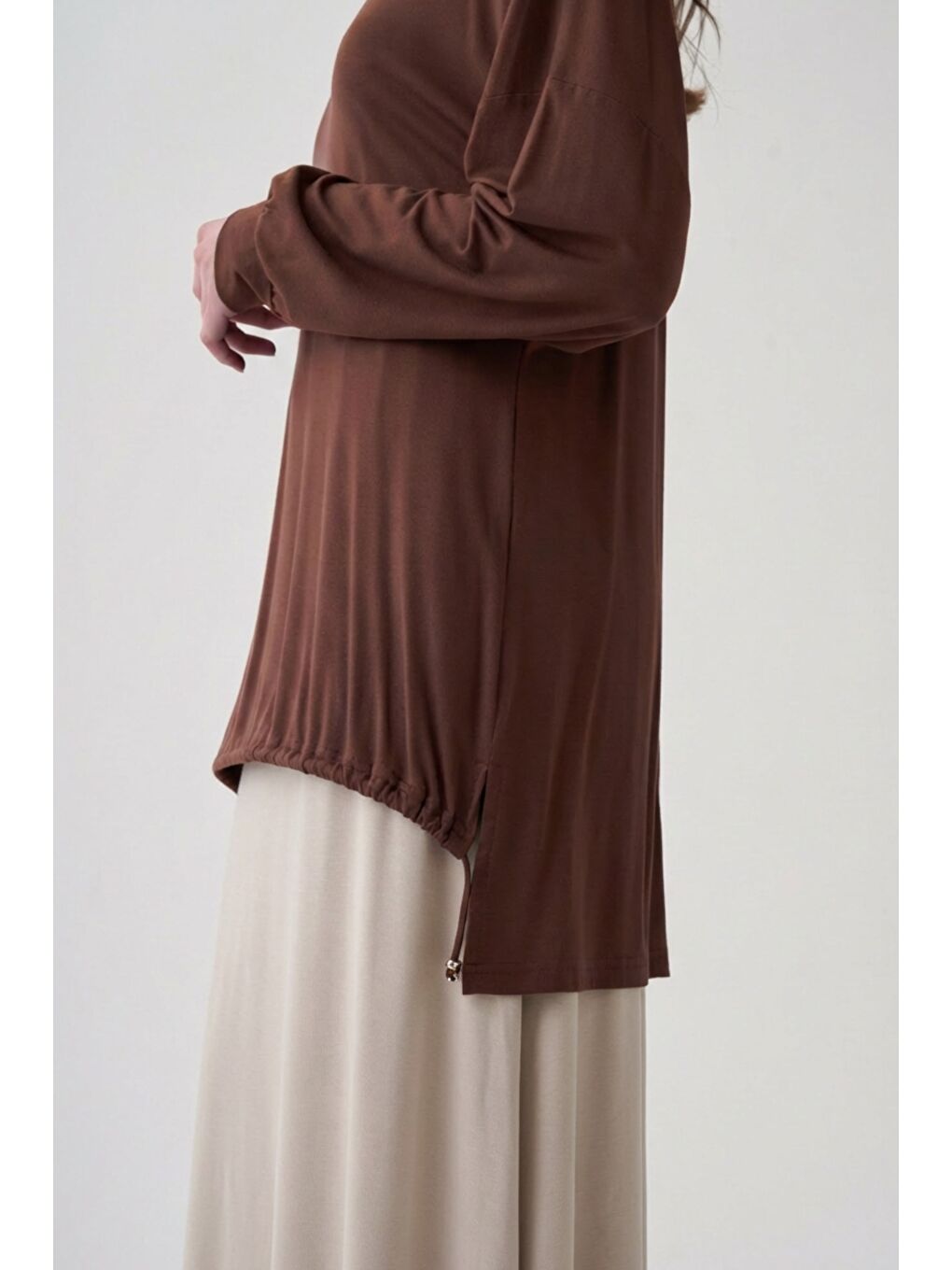 Kahverengi Kahve-Stoper Detaylı Tunik-3
