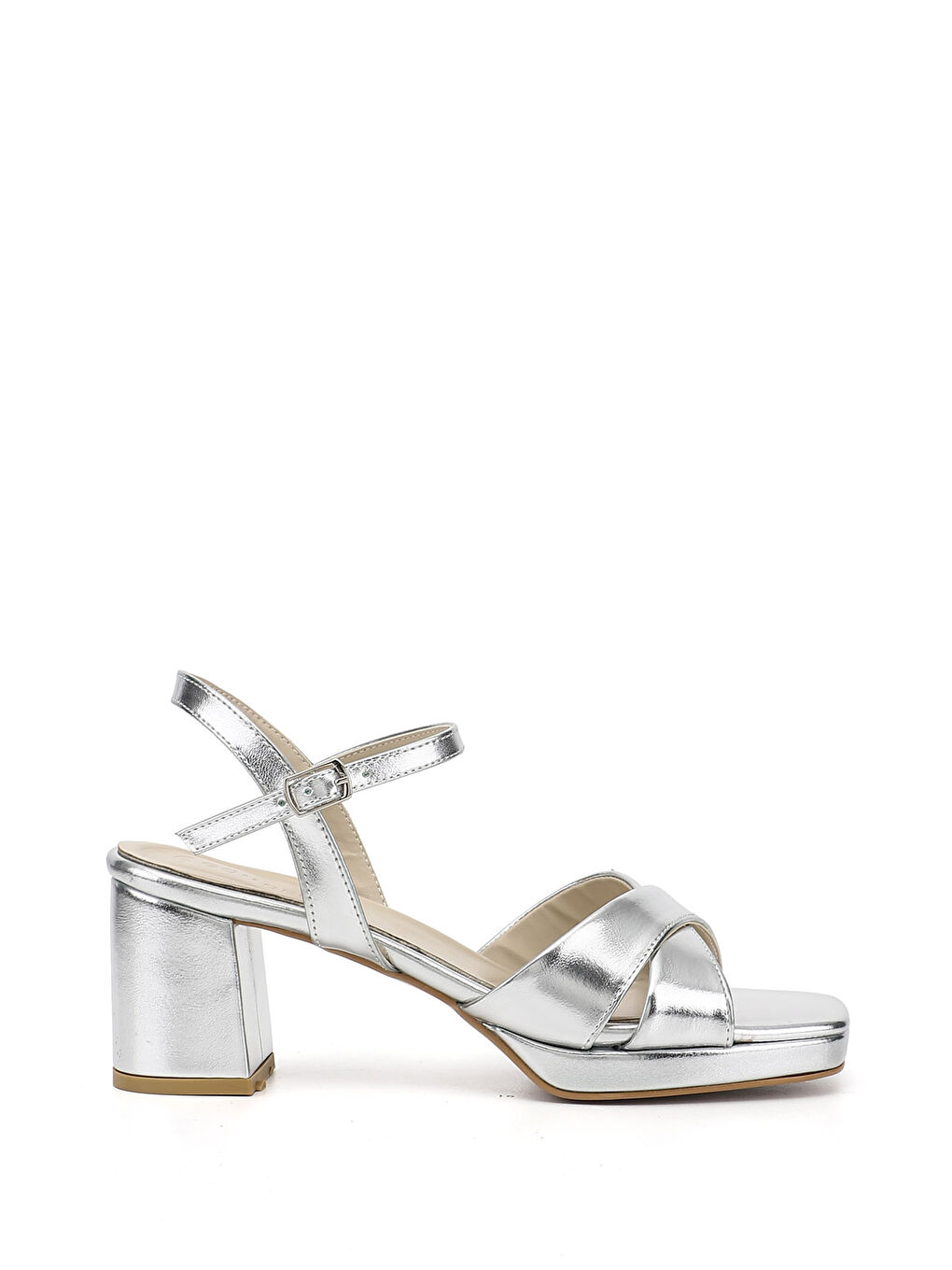 Gri Kadın GÜMÜŞ-GRİ Bilekten Bağlı Platform Topuklu Sandalet