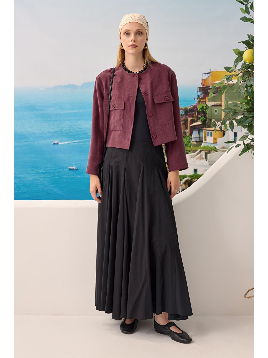 Modal Crop Ceket Bordo-1