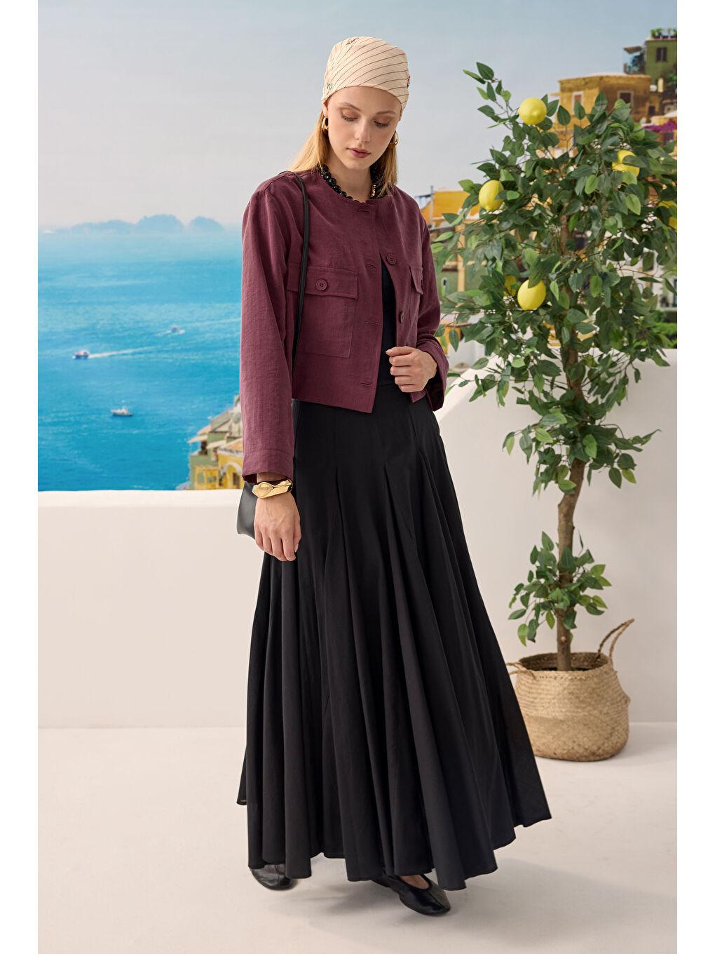 Modal Crop Ceket Bordo-2