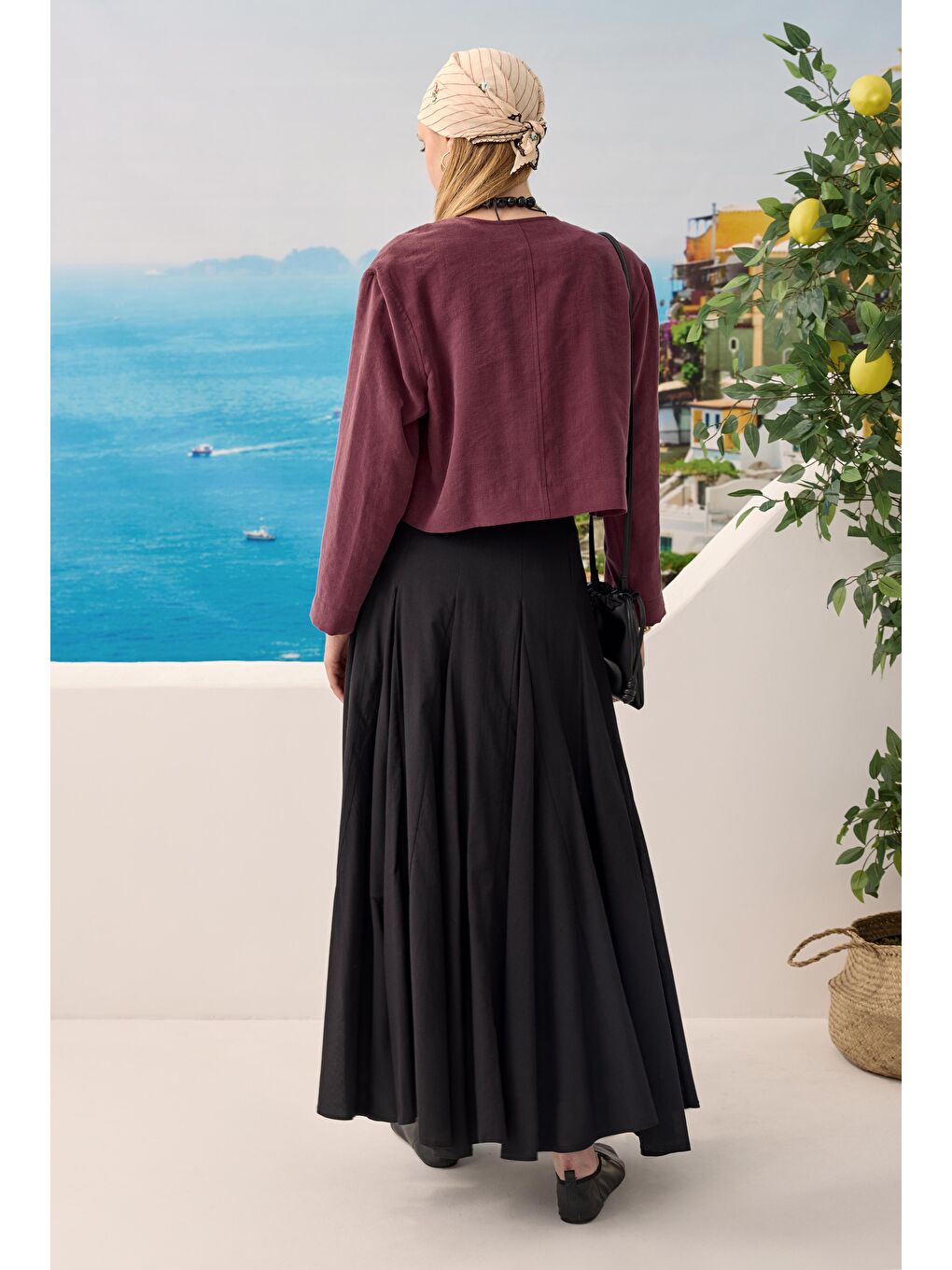 Modal Crop Ceket Bordo-3