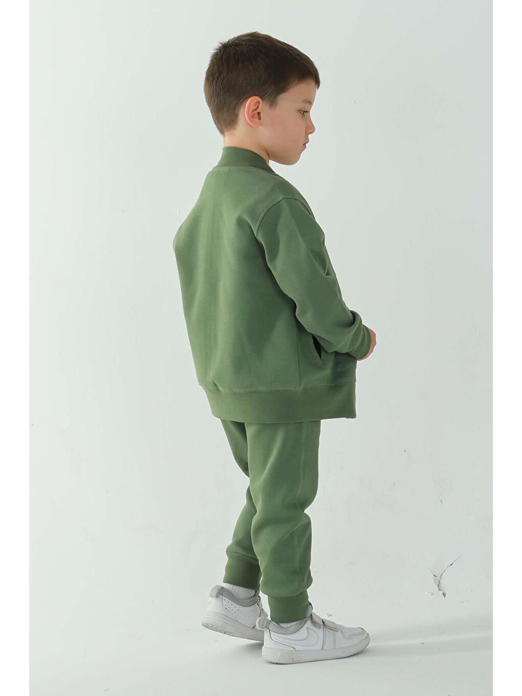 Haki Unisex Çocuk Çift Cepli Baskı Detaylı Eşofman Takımı-2