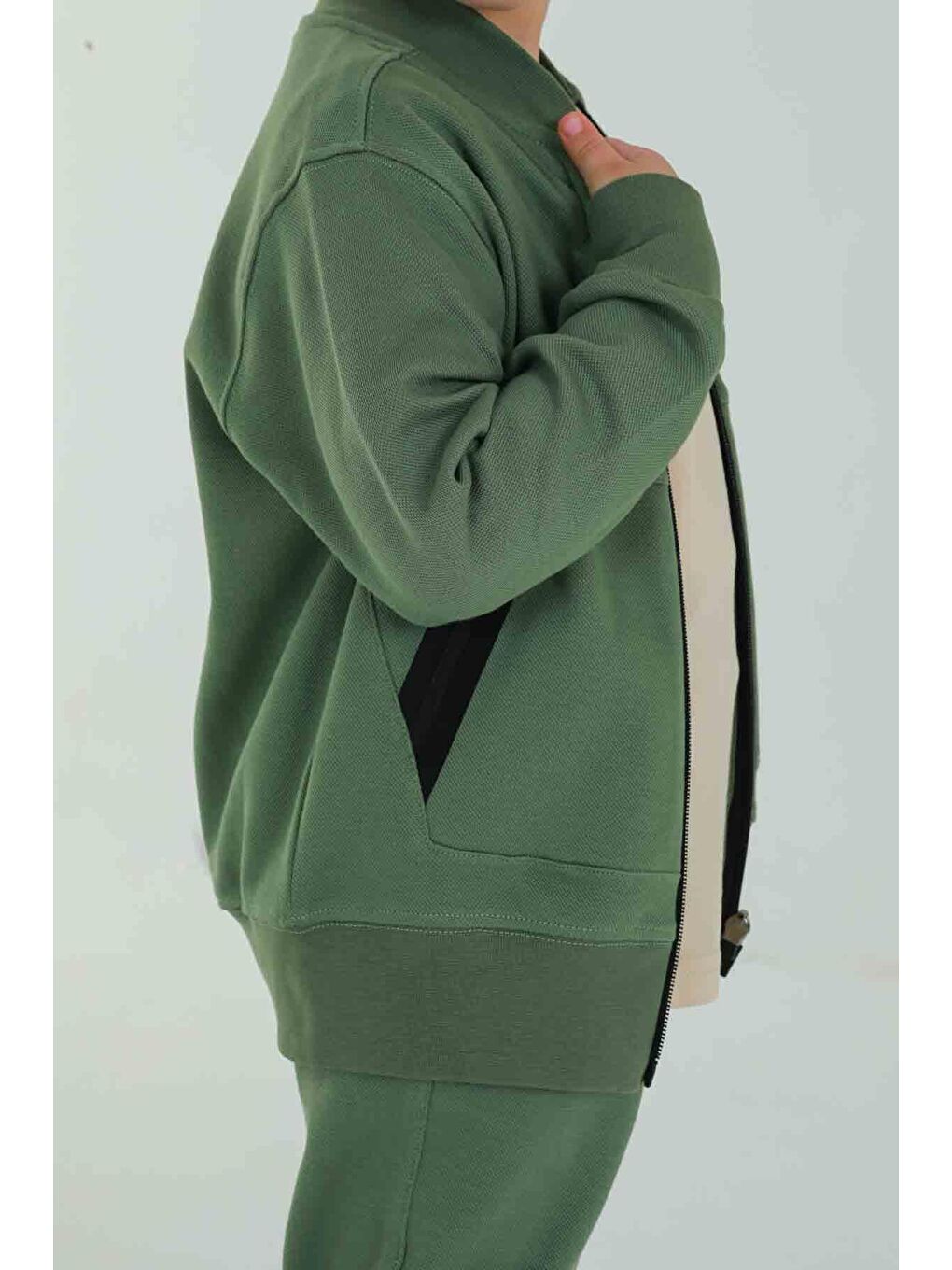 Haki Unisex Çocuk Çift Cepli Baskı Detaylı Eşofman Takımı-4