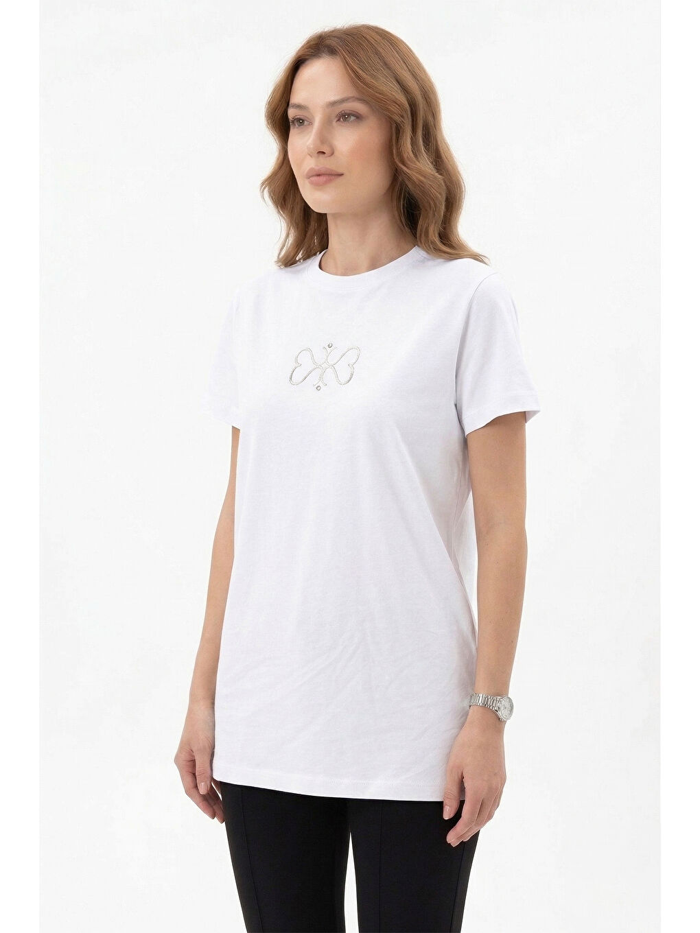 Pamuklu Nakışlı Tshirt Tunik 5360 Ekru