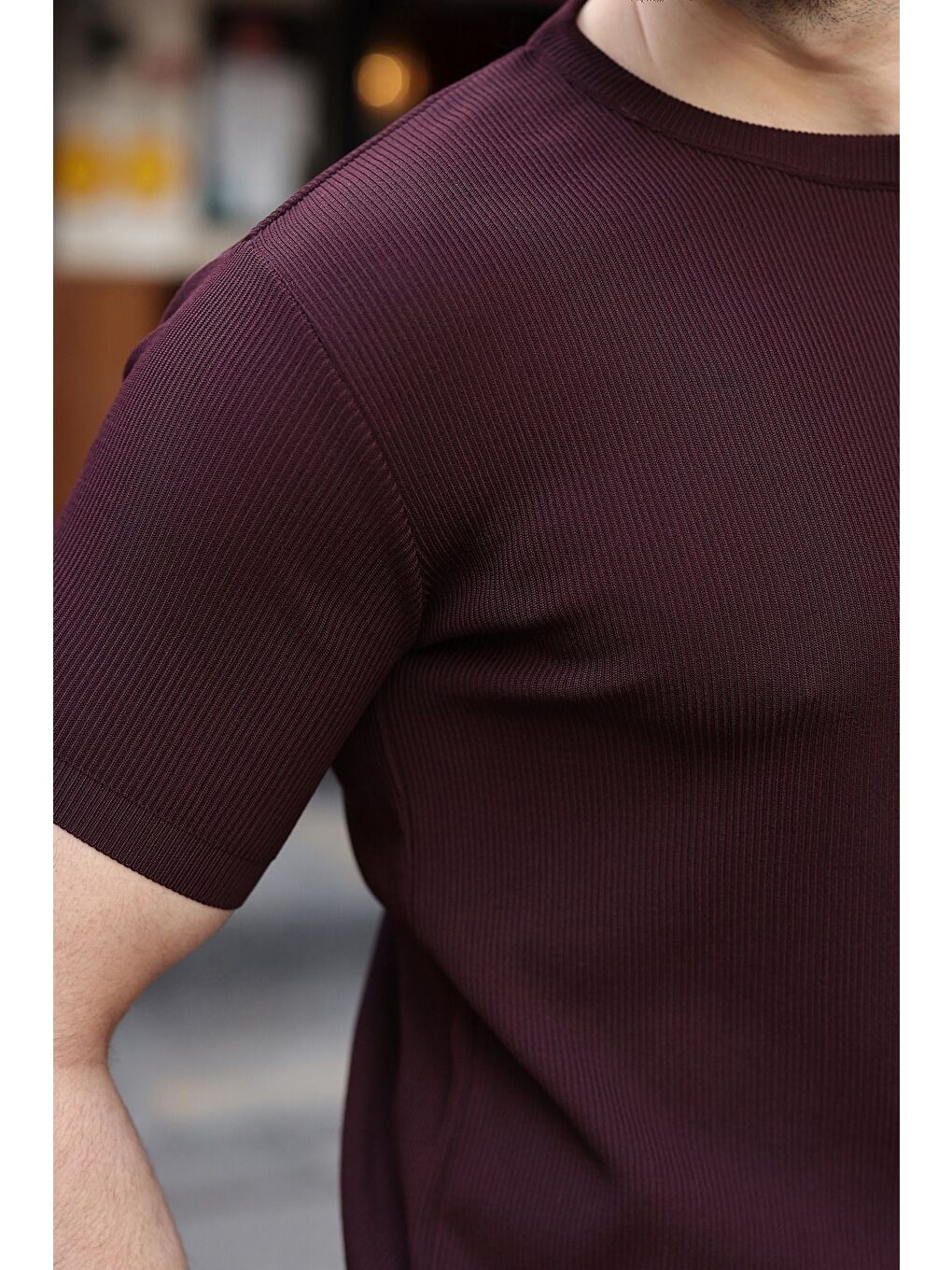 Mürdüm Bisiklet Yaka Fitilli Erkek Tişört E7474-3