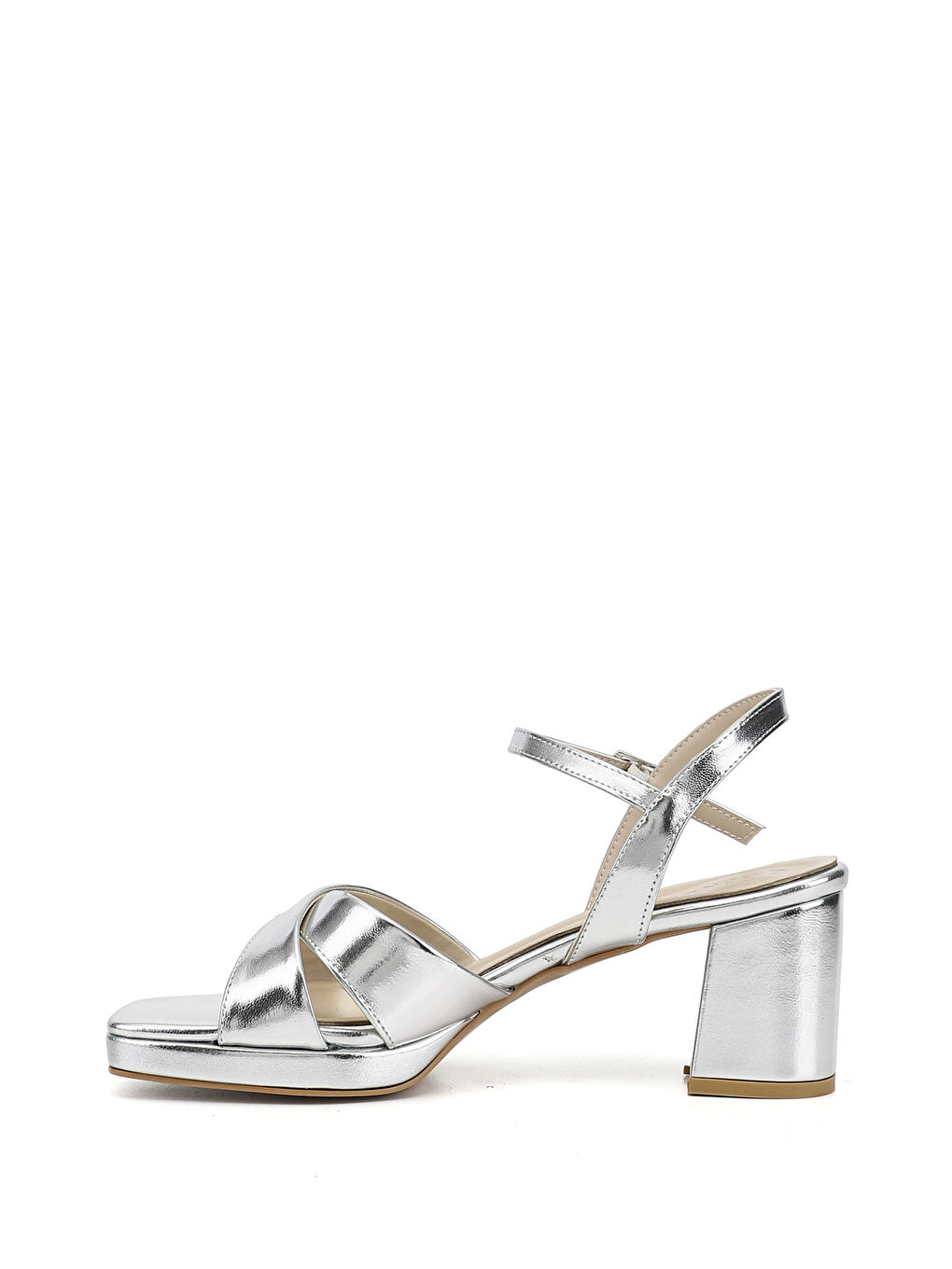 Gri Kadın GÜMÜŞ-GRİ Bilekten Bağlı Platform Topuklu Sandalet-3