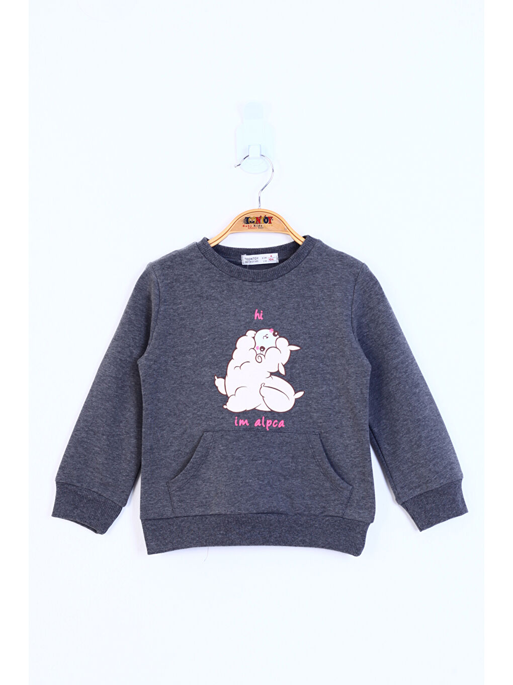 Antrasit Kız Çocuk Kuzu Baskılı Sweatshirt