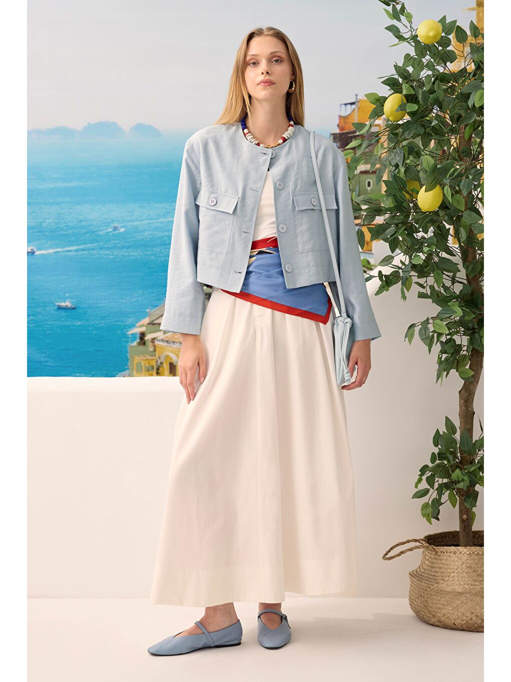 Modal Crop Ceket Bebe Mavi-1