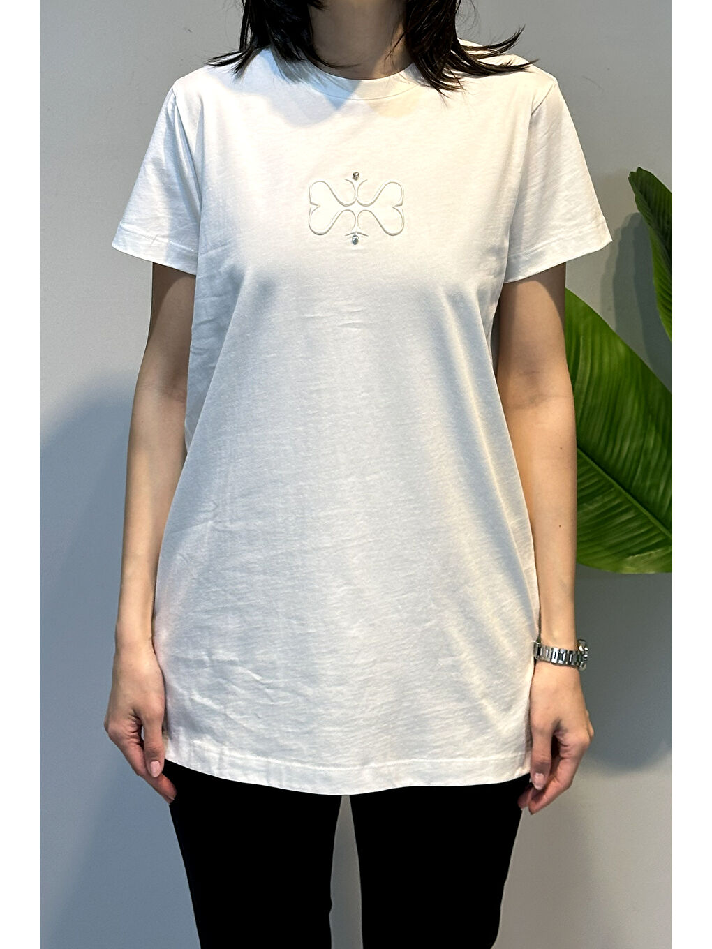 Pamuklu Nakışlı Tshirt Tunik 5360 Ekru-1