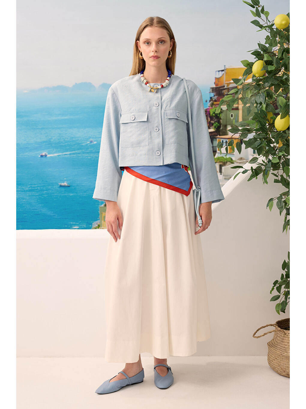 Modal Crop Ceket Bebe Mavi-3