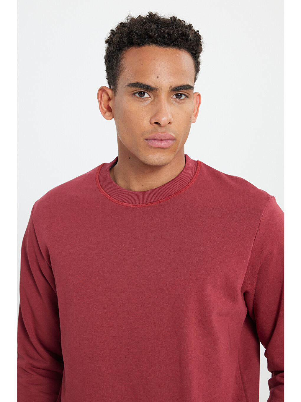 Erkek Bordo Standart Fit Normal Kesim Bisiklet Yaka Pamuklu Sweatshirt-3