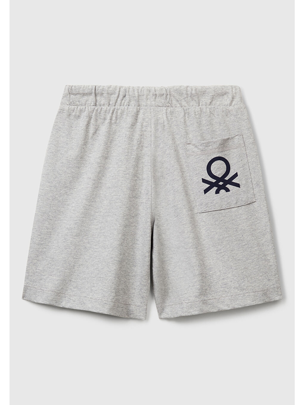 Erkek Çocuk Gri Melanj Arka Cebi Logo Baskılı Beli İpli Şort-1